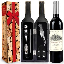 Σετ Αξεσουάρ Κρασιού Wine Gift Set 5 Τεμ. Σε Θήκη Με Σχήμα Μπουκάλι Κρασί, Για Τους Λάτρεις του Κρασιού - Silver - skroutz.com.cy