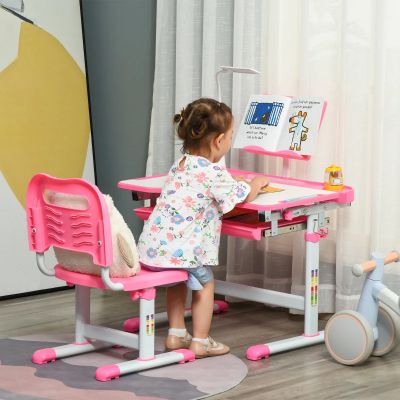 Qaba Kids Table and Chair Set, Activity Desk with USB Lamp, Storage Drawer for Study, Activities, Arts, or Crafts, Pink and White - skroutz.com.cy - skroutz κύπρος - skroutz.gr