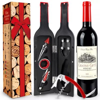 Σετ Αξεσουάρ Κρασιού Wine Gift Set 5 Τεμ. Σε Θήκη Με Σχήμα Μπουκάλι Κρασί, Για Τους Λάτρεις του Κρασιού - Red - skroutz cyprus - skroutz.com.cy