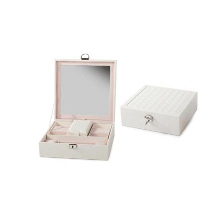 Μπιζουτιέρα Κοσμηματοθήκη Θήκη Ρολογιών με Καθρέφτη σε λευκό χρώμα, 25.5x25x 8.5cm, Jewelry box 01456