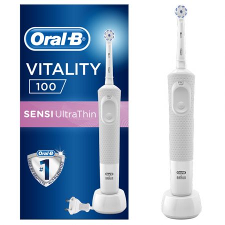 Oral-B Vitality 100 Sensi UltraThin Box Grey-White Επαναφορτιζόμενη Ηλεκτρική Οδοντόβουρτσα - skroutz.com.cy