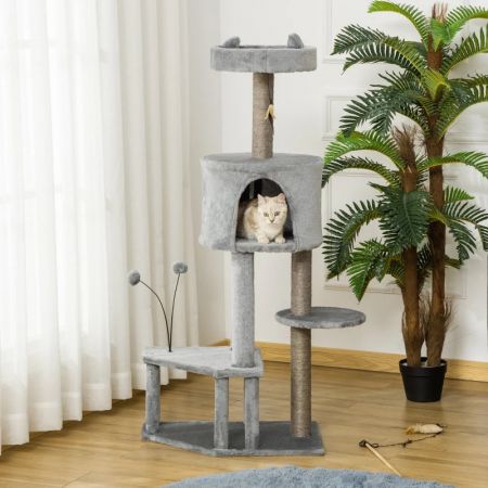 PawHut Cat Scratching Tree 60x40x133cm Cat Tower with Removable Felt Cave Soft Plush Bed Natural Sisal Scratching Posts and Toys Gray D30-480 - skroutz.com.cy - skroutz κύπρος - skroutz.gr