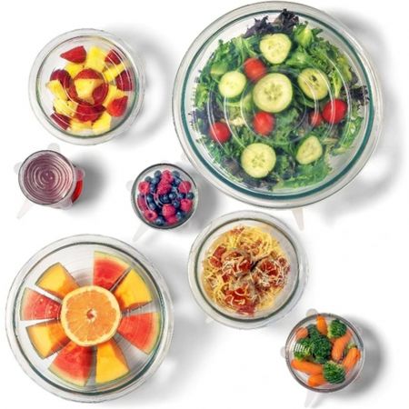Επαναχρησιμοποιήσιμη Μεμβράνη Σιλικόνης Φαγητού 12 Τεμαχίων - Silicone Food Covers 12 Piece - Clear - skroutz.com.cy