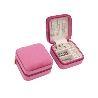 Βελούδινη Κοσμηματοθήκη - Μπιζουτιέρα 10 x 10 x 5 cm Χρώματος Ρόζ - Jewelry Organizer - Pink Velvet - Kroutz.com.cy