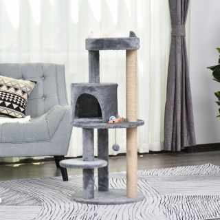 PawHut 3-Tier Deluxe Cat Activity Tree w/ Scratching Posts Ear Perch House Kitten Grey D30-274GY - skroutz.com.cy