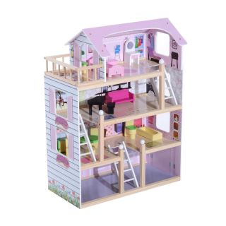 HOMCOM Deluxe Wooden Kids Doll House with 13 Piece Furnitures Cottage Children Girls Dollhouse Entertainment Imagination Toy Game 350-011 - skroutz cyprus - skroutz.com.cy