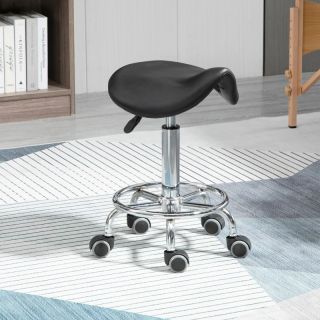 HOMCOM Saddle Stool, PU Leather Adjustable Rolling Salon Chair for Massage, Spa, Clinic, Beauty and Tattoo, Black 503-009BK - skroutz cyprus - skroutz.com.cy