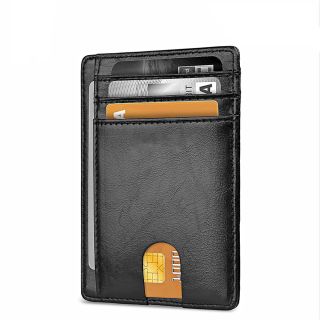 Slim Minimalist Leather Wallets Purse RFID Card Holder Credit Card Wallet for Men Women - Black - skroutz.com.cy - skroutz cyprus