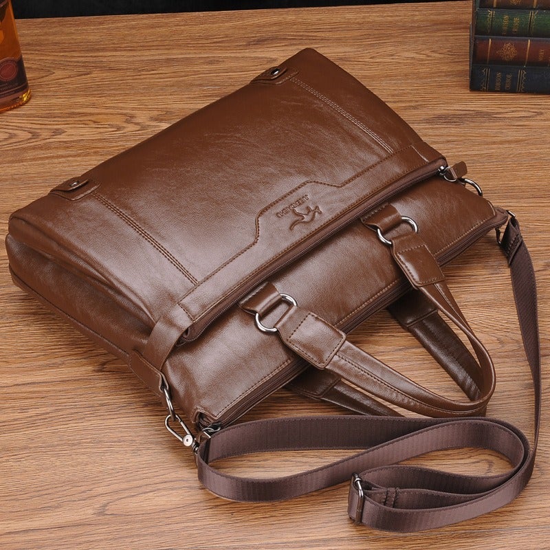 Jusen Kangaroo Men's Bag Shoulder Messenger Bag Business Briefcase Fashion Bag - Brown