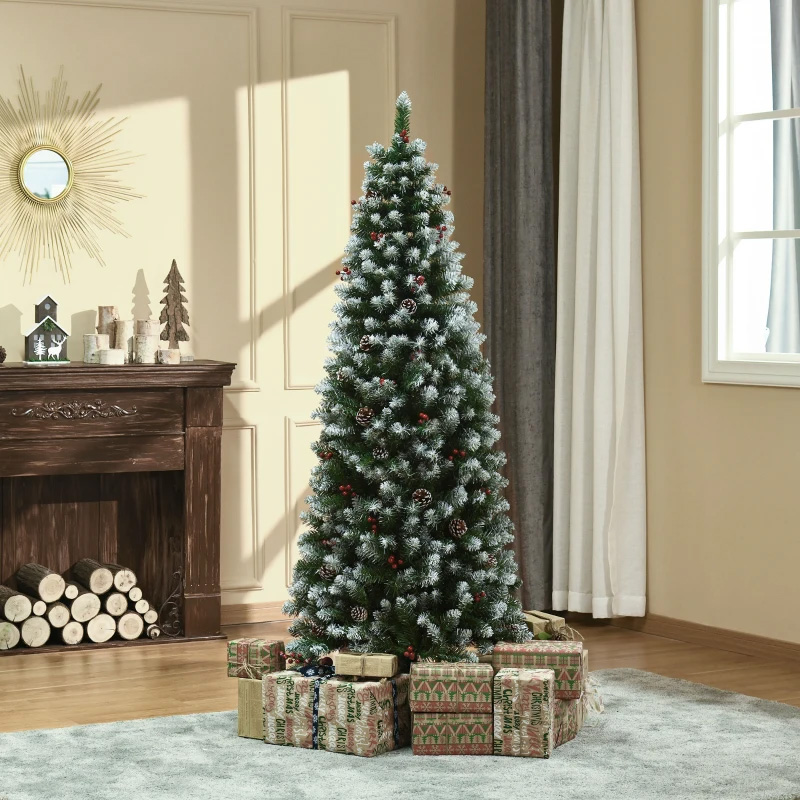 Χριστουγεννιάτικο Δέντρο με Τεχνητό χιόνι και Λευκά κουκουνάρια Πτυσσόμενη αφαιρούμενη βάση 180cm - Πράσινο HOMCOM 830-382V01