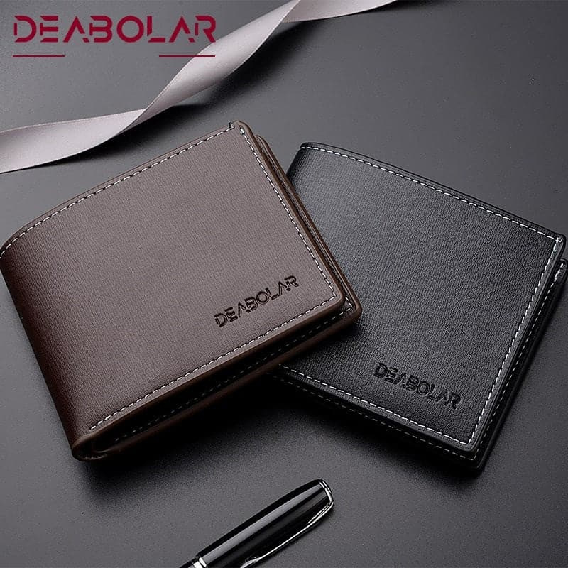 DEABOLAR Men's Faux Leather Wallet Short Wallet Multi-Card Slots - Brown
