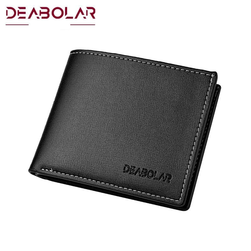 DEABOLAR Men's Faux Leather Wallet Short Wallet Multi-Card Slots - Black