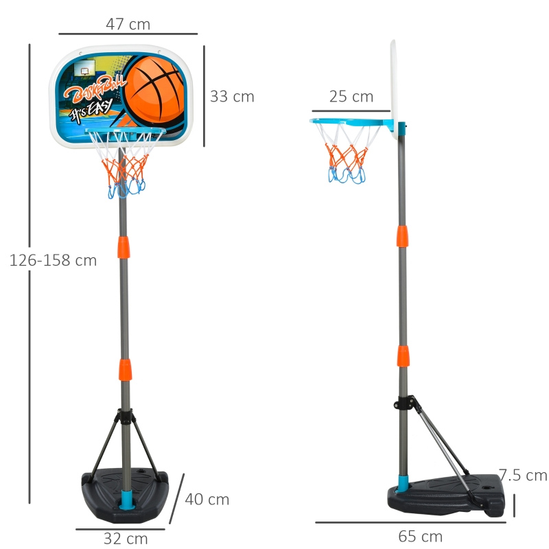 Παιδική Φορητή Μπασκέτα 1.58 m με Μπάλα HOMCOM 341-039 Kids Height Adjustable Aluminium Basketball Hoop Stand w/ Ball - Skroutz.com.cy