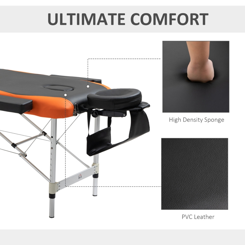 HOMCOM Professional Lightweight Portable Folding Massage Table Bed Couch Beauty Bed W/Headrest-Black/Orange 700-039