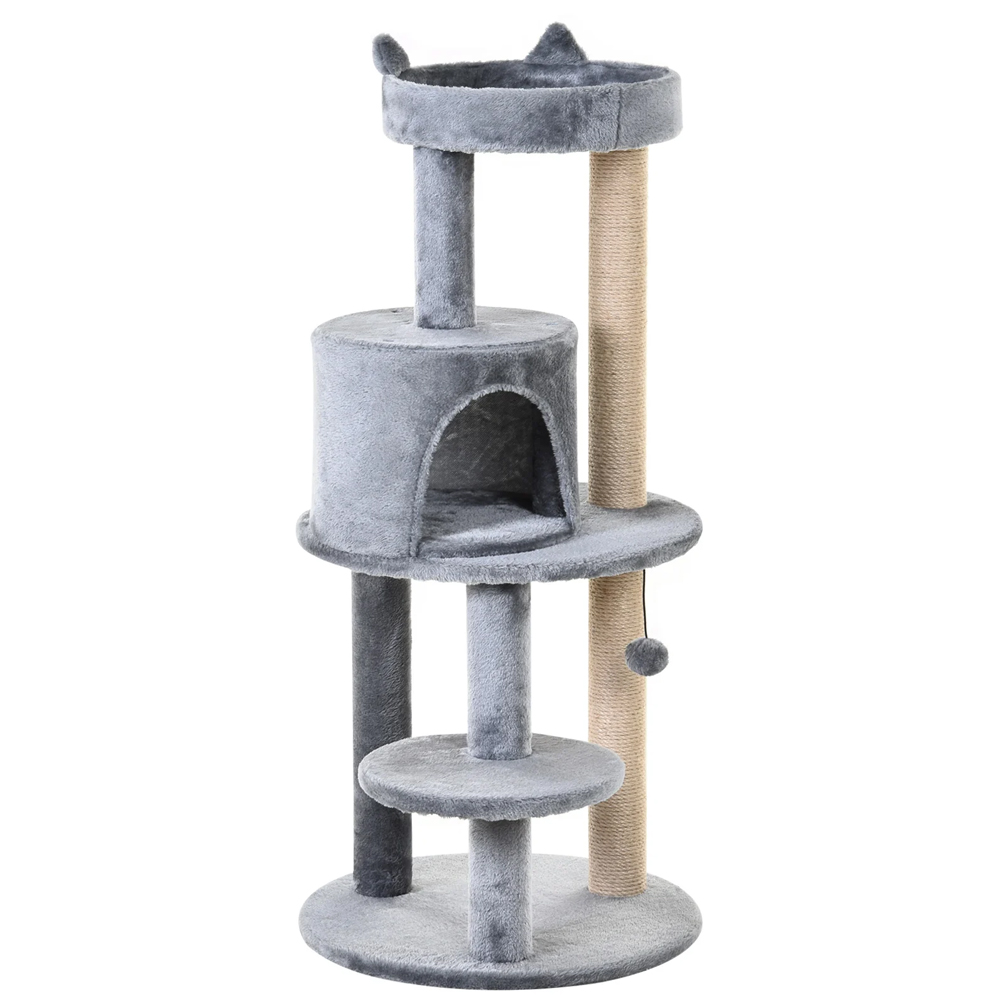PawHut 3-Tier Deluxe Cat Activity Tree w/ Scratching Posts Ear Perch House Kitten Grey D30-274GY - skroutz cyprus - skroutz.com.cy