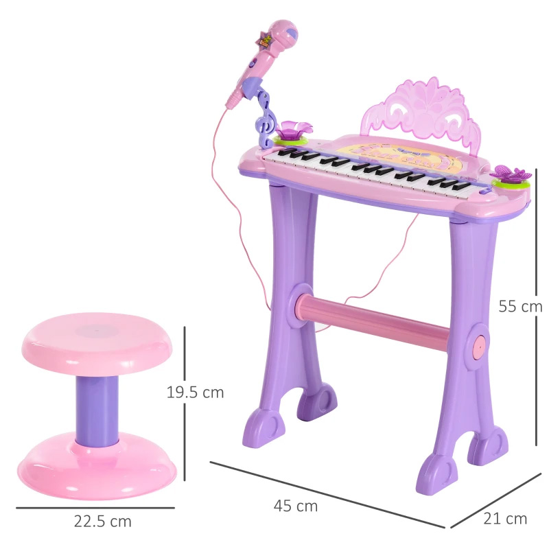 Παιδικό Ηλεκτρονικό Πιάνο με Κάθισμα και Μικρόφωνο HOMCOM 390-005PK - skroutz.com.cy | skroutz cyprus