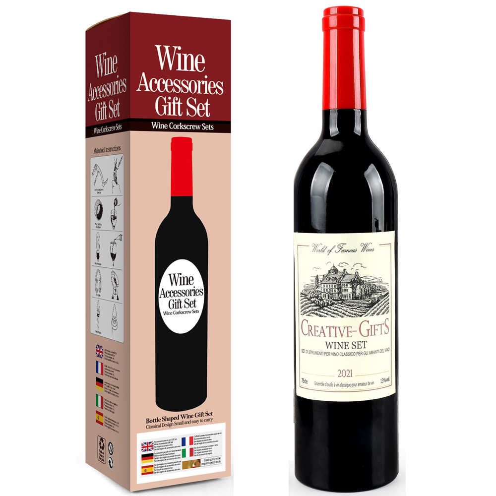 Σετ Αξεσουάρ Κρασιού Wine Gift Set 5 Τεμ. Σε Θήκη Με Σχήμα Μπουκάλι Κρασί, Για Τους Λάτρεις του Κρασιού