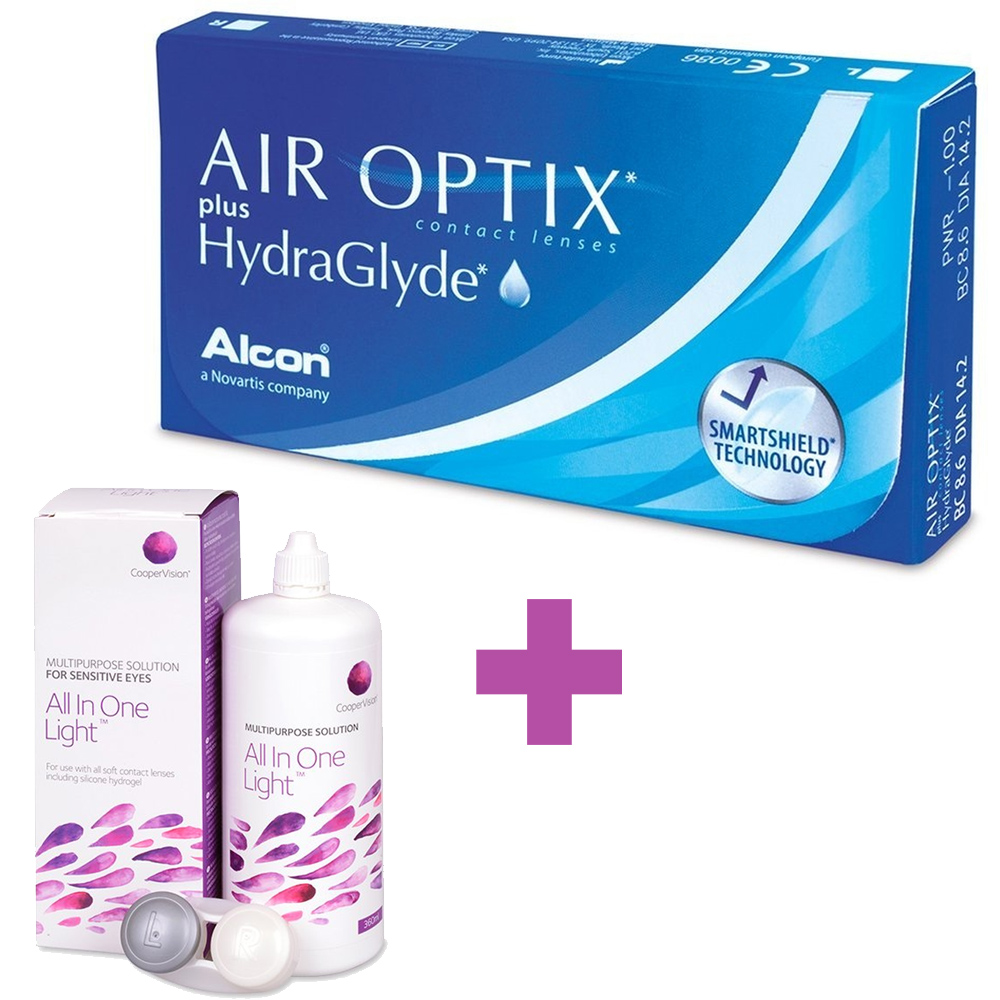 Air Optix Plus HydraGlyde + Υγρό Cooper Vision All In One Light 360 ml
