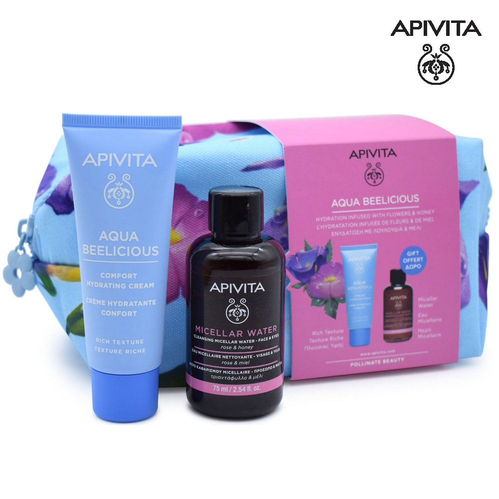 Apivita Promo Aqua Beelicious Comfort Hydrating Rich Cream Κρέμα Ενυδάτωσης Με Λουλούδια & Μέλι Πλούσιας Υφής, 40ml & Δώρο Micellar Water