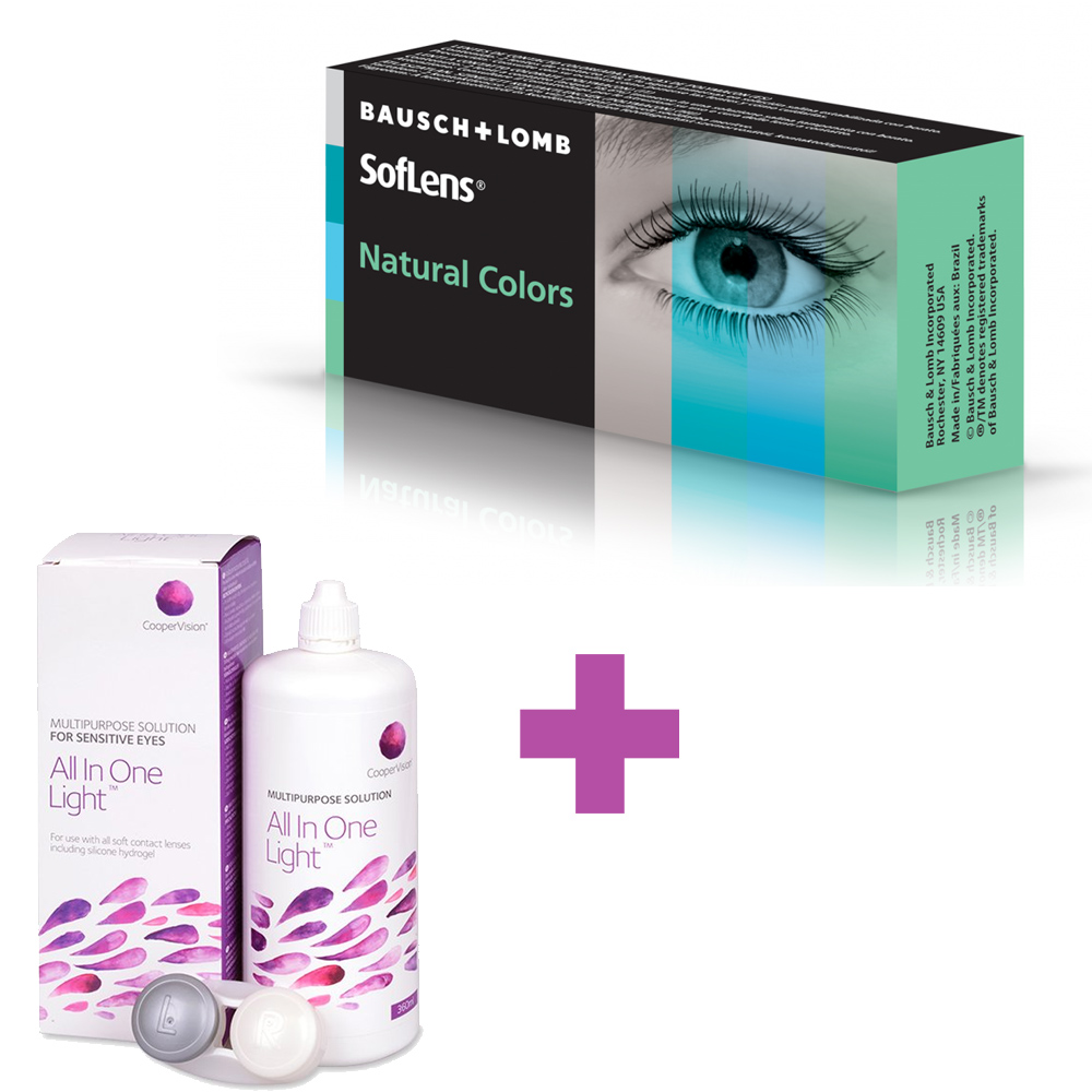 Έγχρωμοι Φακοί Επαφής SofLens Natural Colors + Υγρό Cooper Vision All In One Light 360 ml